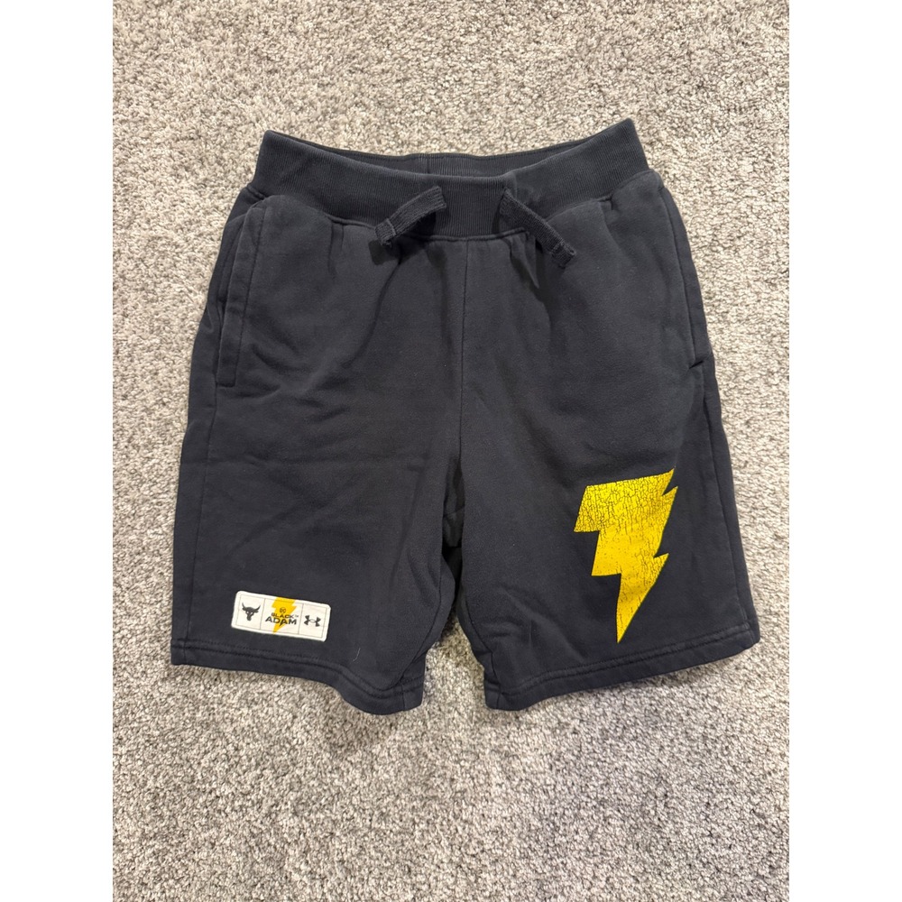 Under Armour Shorts Boys M Black Project Rock Black Adam Lightning Bolt Loose *